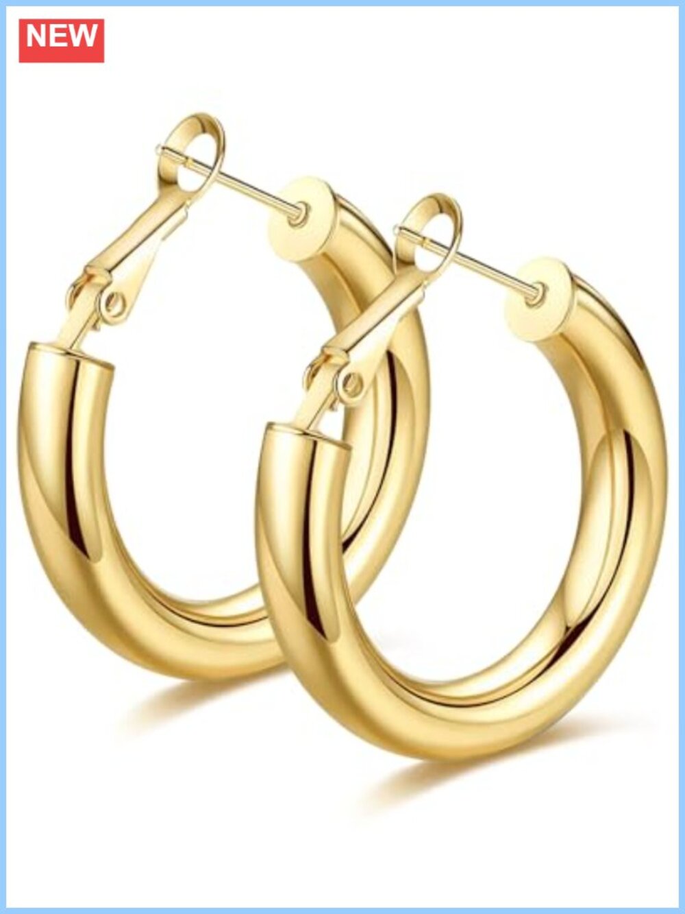 Chunky Gold Hoop Earrings 14K Gold Plated Lightweight Women's Jewelry